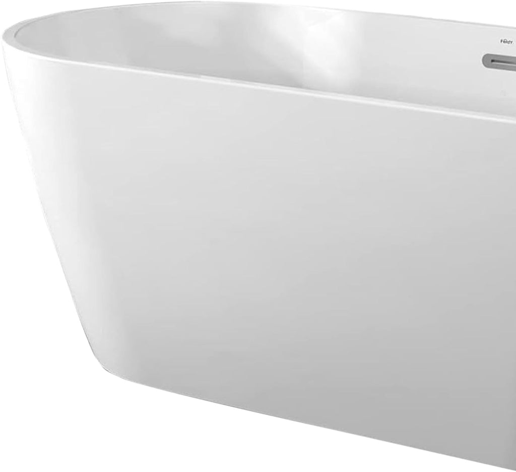 FerdY Bali 67' Acrylic Freestanding Bathtub, Gracefully Shaped Freestanding Soaking Bathtub, Toe-Tap Chrome Drain and Classic Slotted Overflow Included, Glossy White, cUPC Certified,