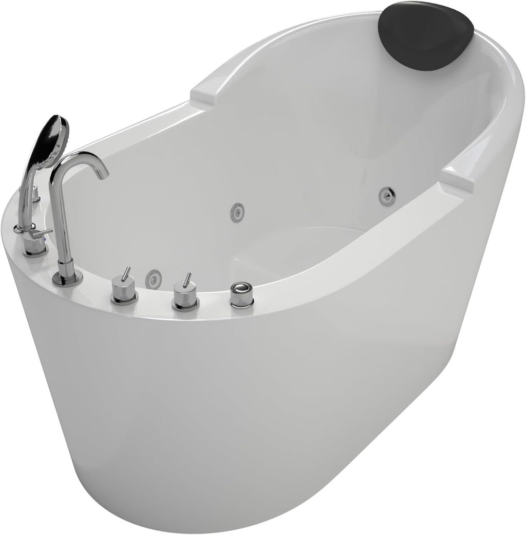 Premium 51' Modern Freestanding Whirlpool Bathtubs with Black Bathtub Pillow, Soaking Acrylic Tub With Faucet