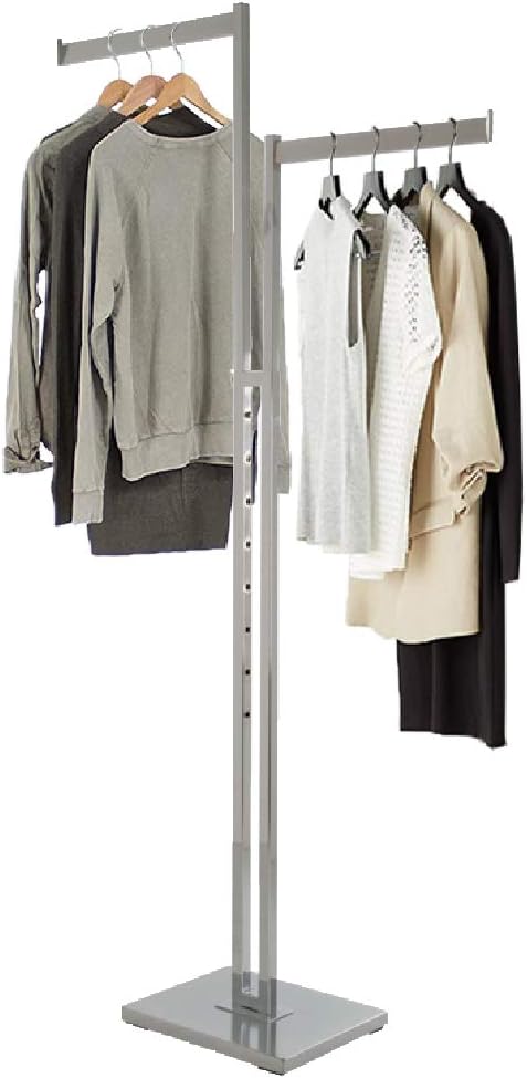 Durable Modern Design 2 Way Garment Rack – Heavy Duty Rectangular Tube Clothing Rack, Adjustable Display Fixture with Chrome Finish. Clothing and Garment Racks (Chrome)