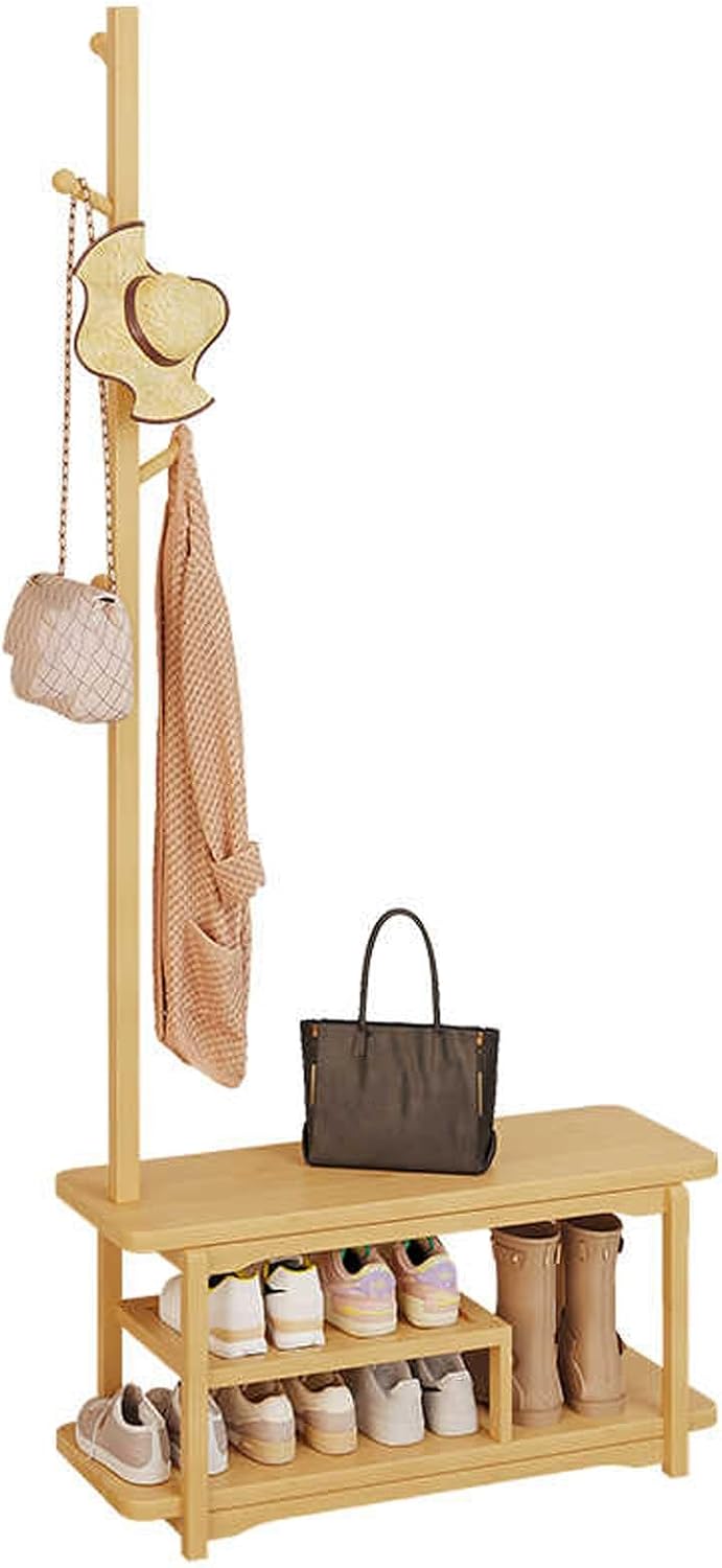 Small Closet Organizers and Storage System Bamboo Clothing Rack Increased Seat Width Reinforced Crossbar Multifunctional Garment Rack for Entryway