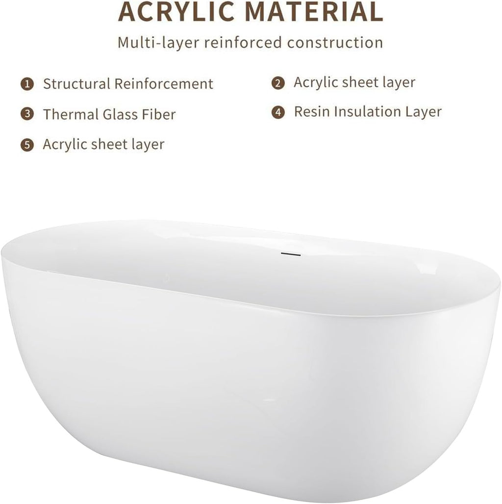 67' 100% Acrylic Freestanding Bathtub??Contemporary Soaking Tub??White Inside and Gray Outside