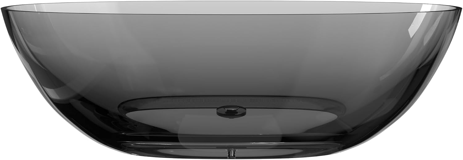 71' Premium Solid Surface Freestanding Bathtub,Modern Design Transparent Grey Stone Resin Soaking Tub with Pop-up Drain
