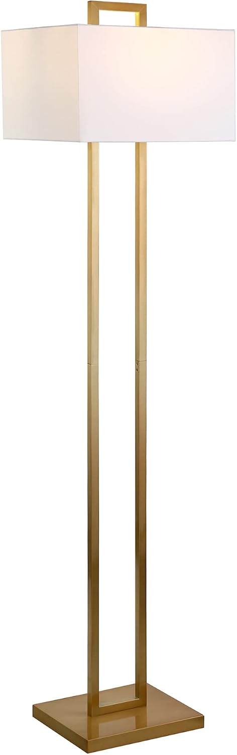 Henn&Hart 68' Modern 1-Light Floor Lamp with White Fabric Rectangle Shade for Living Room, Bedroom, or Office, Gold