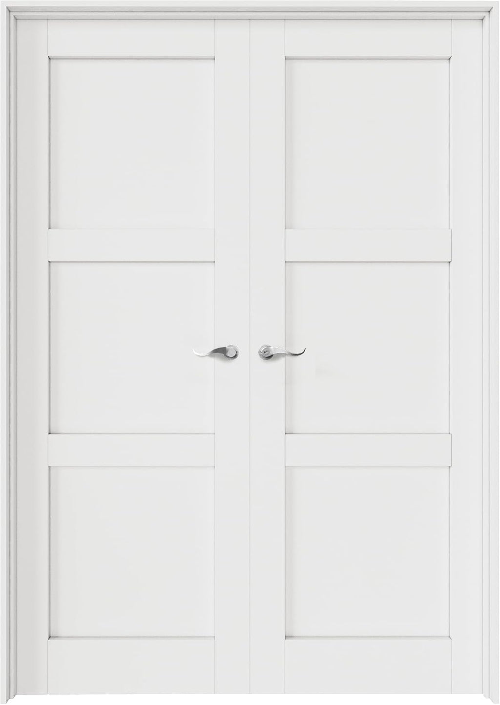 48' x 80' French Doors Interior (Double 24' x 80' 3-Lite Panel Door with Silver Hinge Prehung Jamb Kit), Pre-Finished & Paintable, Prebuilt Home Door Panels & Assembly Required Jamb