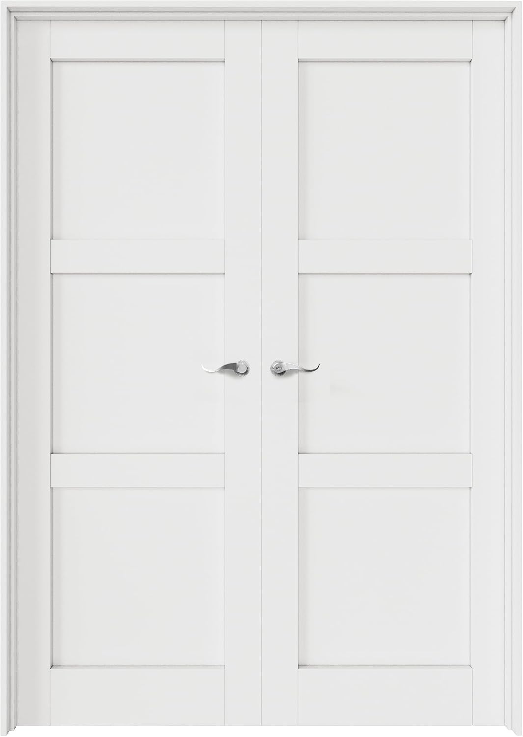 48' x 80' French Doors Interior (Double 24' x 80' 3-Lite Panel Door with Silver Hinge Prehung Jamb Kit), Pre-Finished & Paintable, Prebuilt Home Door Panels & Assembly Required Jamb