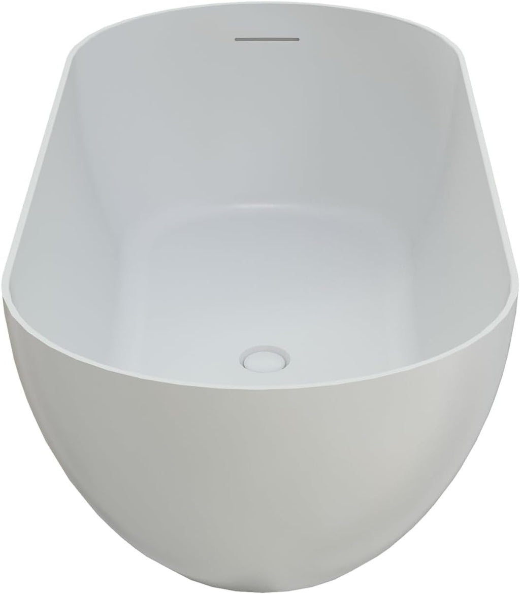 51' Premium Freestanding Solid Surface Bathtub, Oval Shape Stone Resin Soaking Tub with Overflow and Pop-up Drain, Matte White