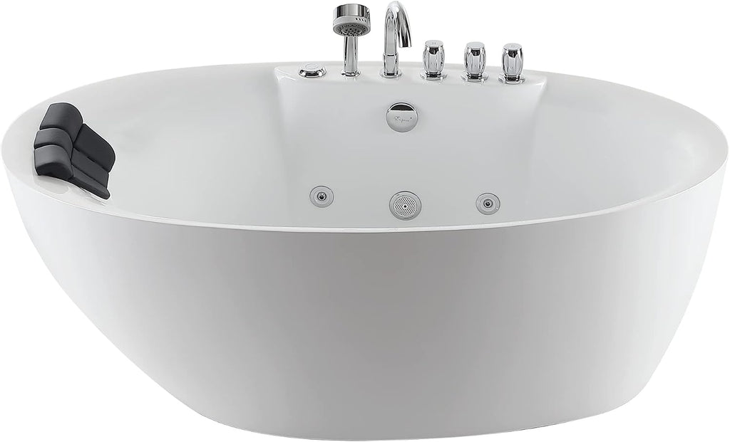 Empava 67' Freestanding Whirlpool Bathtub with Hydromassage Adjustable Water Jets Luxury Acrylic Massage SPA Soaking Bath Tub in White Single Ended