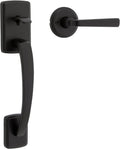 Kwikset Brentford Front Door Handle No Lock, Entry Handleset Exterior with Trafford Interior Reversible Lever, Non-Locking, Matte Black, Deadbolt Not Included