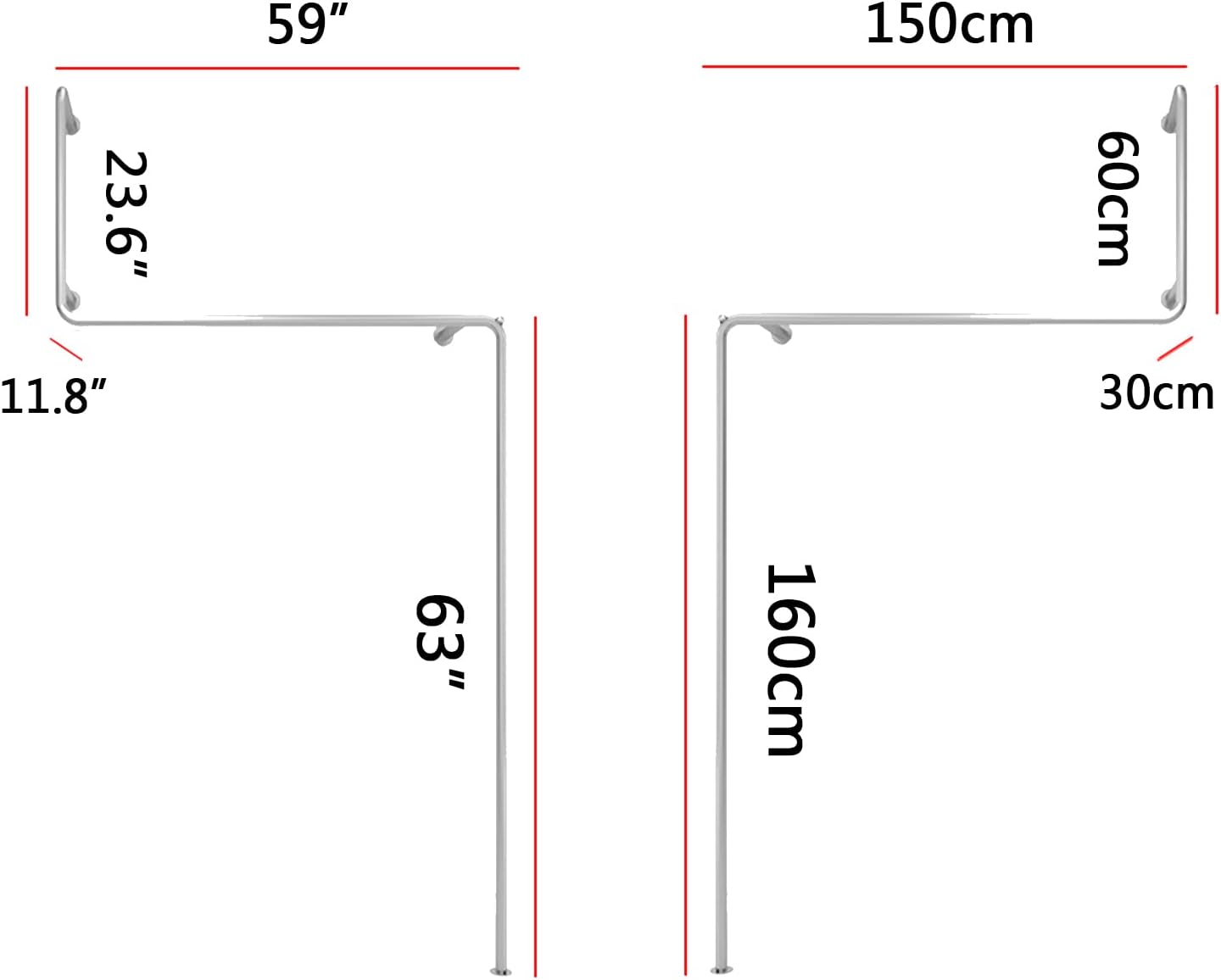 2pcs Creative Display Garment Racks in Boutique Clothing Stores,Modern Wall Mounted Retail Garment Rack,Industrial Pipe Clothing Rack (D-150cm/59in