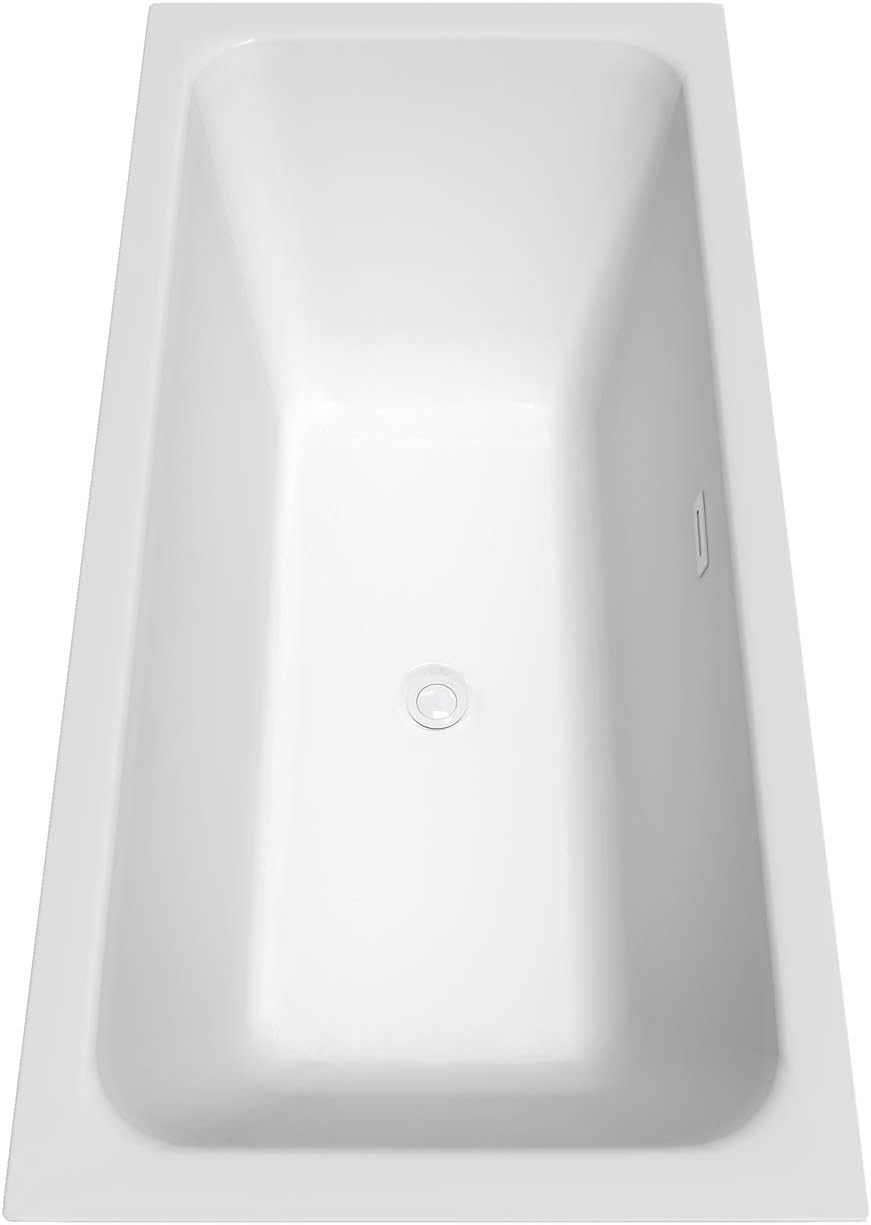 Galina 67 Inch Freestanding Bathtub in White with Shiny White Trim and Floor Mounted Faucet in Matte Black