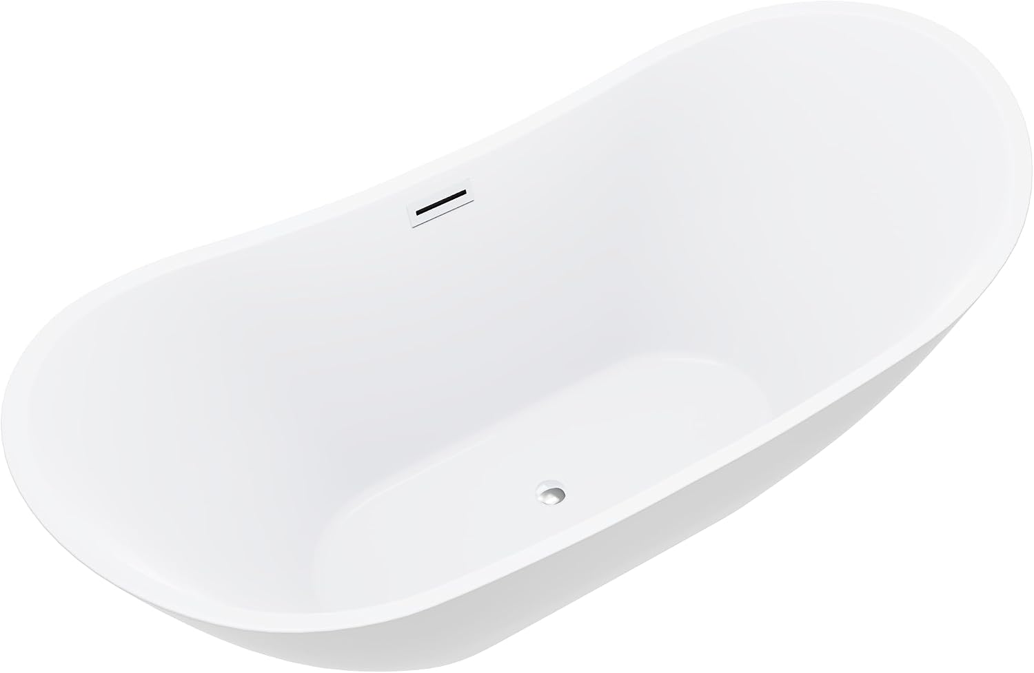 BuildMyplace Sky 67' Acrylic Freestanding Contemporary Soaking Bathtub with Glossy White Finish, Oval Shape, Chrome Plated Drain Cover & Pop Up-Overflow Hole