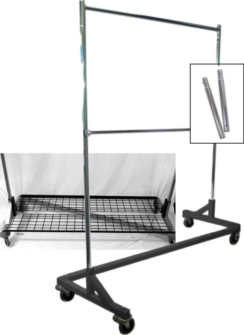 Only Hangers Extended Height Double Rail Z Rack Rolling Clothes Rack Garment Rack with Bottom Shelf Combo in Black