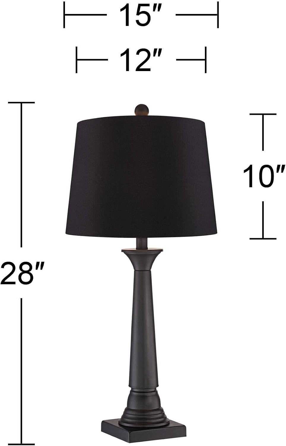 360 Lighting Dolbey 28' Tall Tapered Column Farmhouse Rustic Traditional Country Cottage Table Lamps Set of 2 Brown Bronze Finish Metal Black Shade Living Room Bedroom Bedside Nightstand House