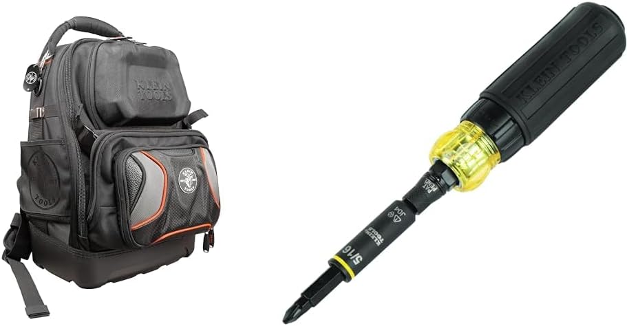 Klein Tools Electrician Tool Backpack with 48 Pockets and 11-in-1 Ratcheting Screwdriver/Nut Driver