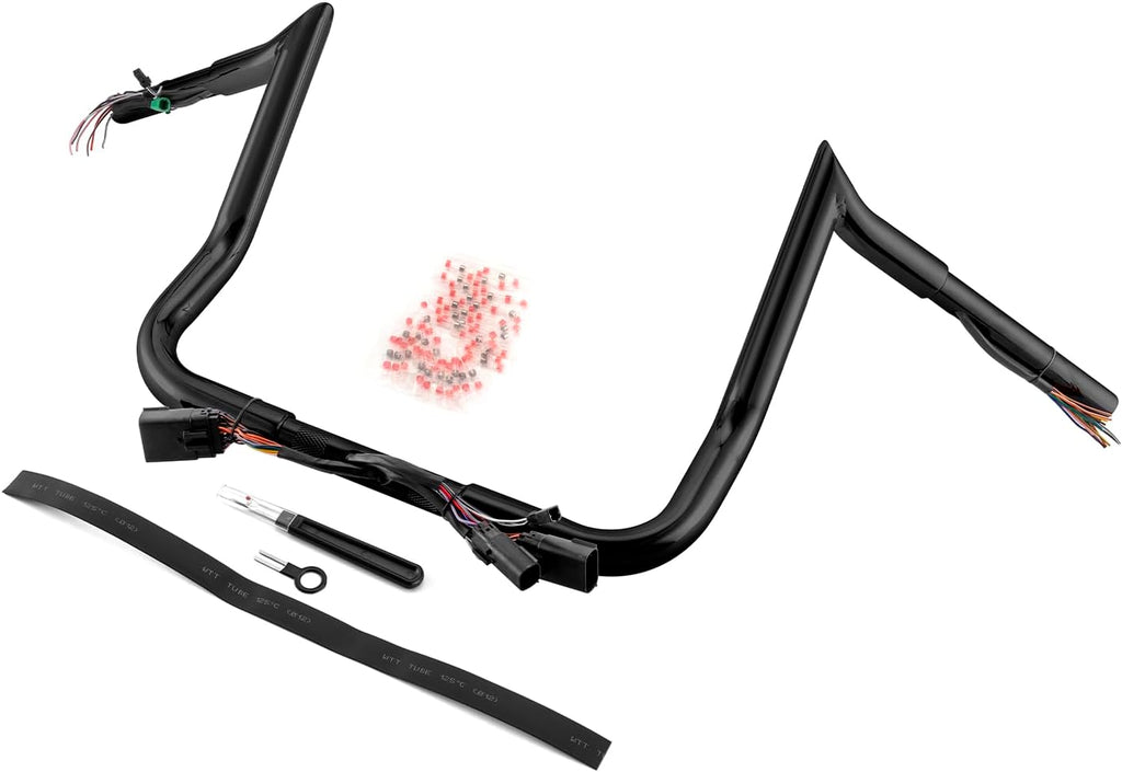 Wsays Pre-Wired Handlebar 10' Rise Bagger Meathook Ape Bar-Sharp Handlebar Compatible with Harley Touring Street Glide Electra Glide Ultra Limited 2008-2013 Black