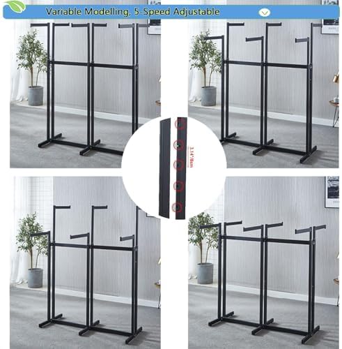 Heavy Duty Metal Garment Rack - Adjustable Way Retail Clothing Display with Shelves for Hanging Clothes (Silver)