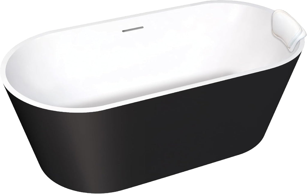 Transolid Maris 59 in. Freestanding Deep Soaking Bathtub | 31 in. Wide Acrylic Flatbottom | Center Drain | Bath Pillow Included | 23 in. Confirmed Soak Depth | Matte Black/White | K-AFTM5931-M3109