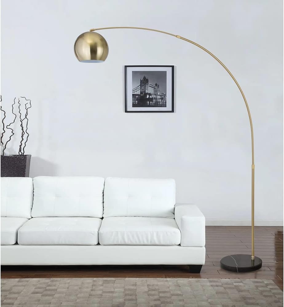 Major-Q Modern Standing Adjustable Floor Lamp with Metal Dome Shade & Marble Base for Living Room - Corner Light Arc Lamps for Bedrooms in Brass Gold Finish, 99-1023F