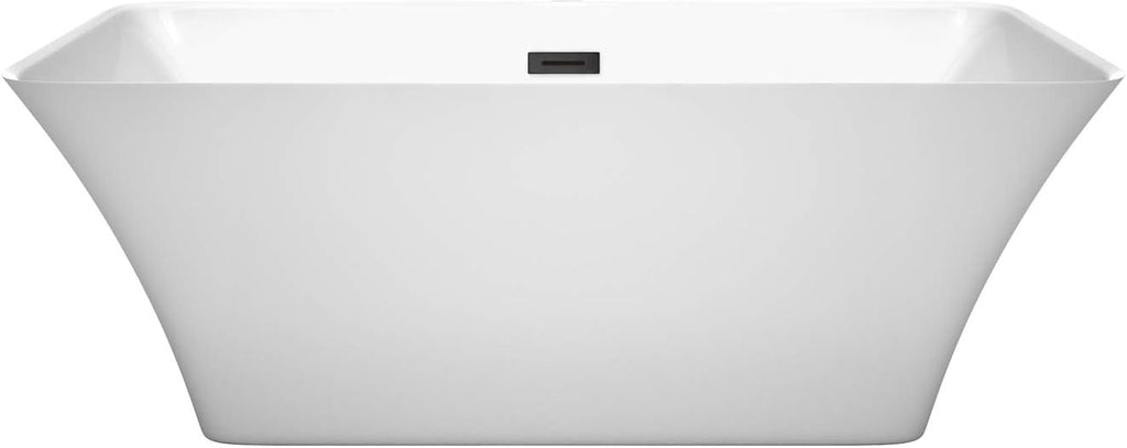 Wyndham Collection Tiffany 59 Inch Freestanding Bathtub in White with Matte Black Drain and Overflow Trim