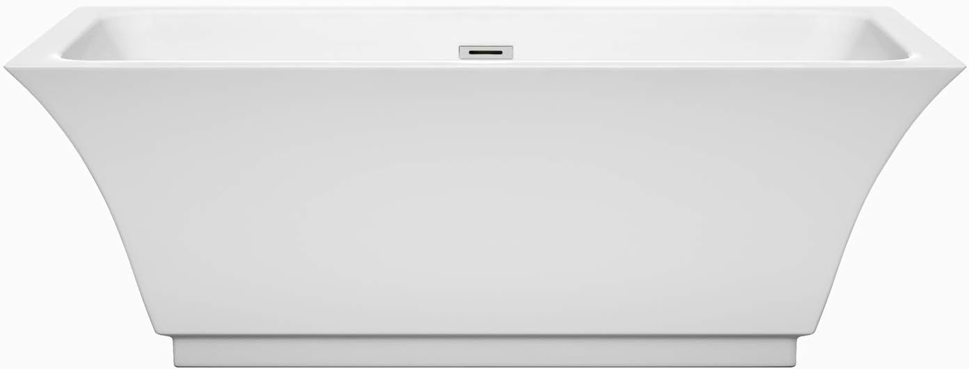 Wyndham Collection Galina 67 inch Freestanding Bathtub for Bathroom in White with Polished Chrome Drain and Overflow Trim