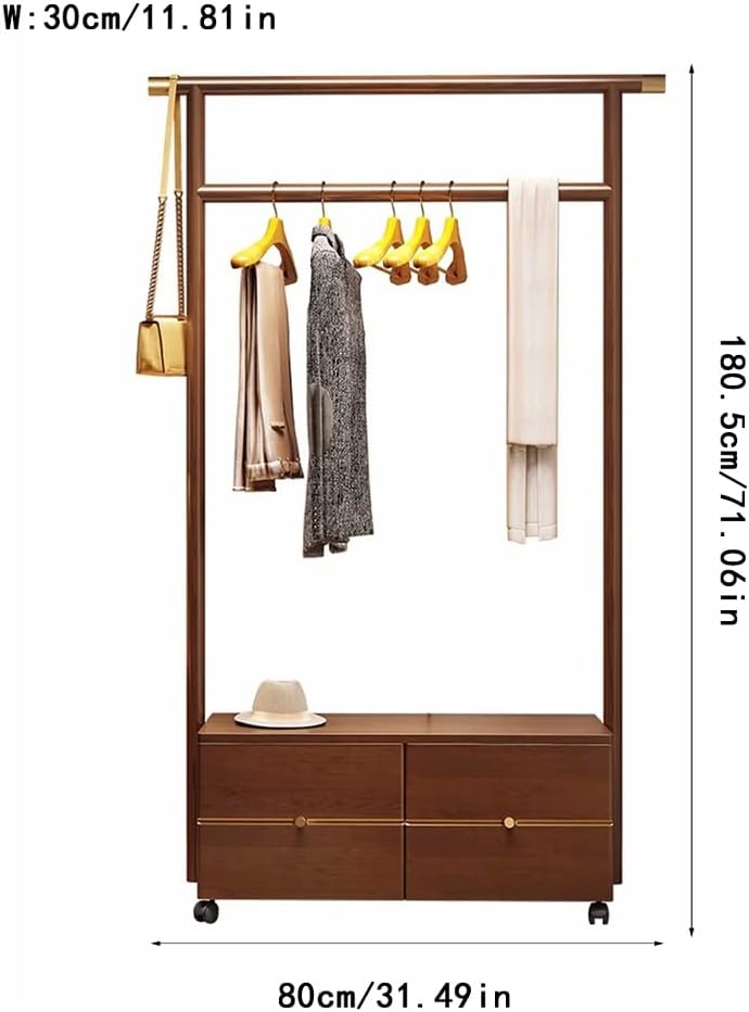 Stand Coat Rack Nordic Style Creative Coat Rack Floor Bedroom Living Room with Wheels Hanger Simple Drawer Storage Rack Clothes Rolling Rack(80 * 30 * 180cm)
