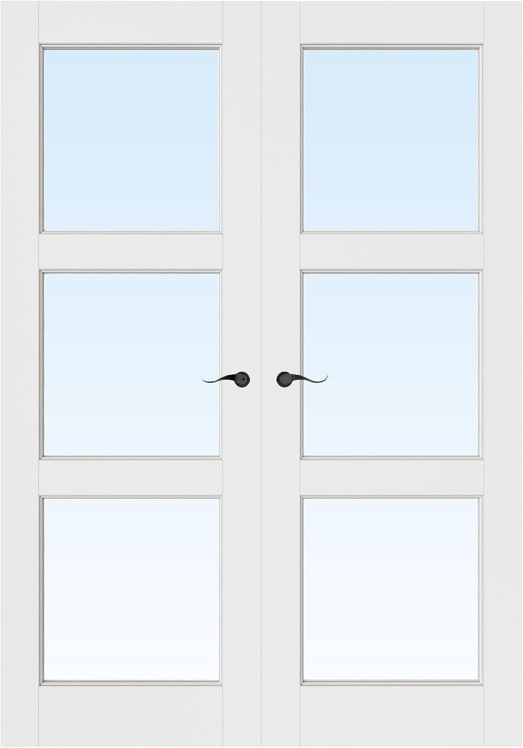 36' x 80' French Doors Interior (Double 18' x 80' 3-Lite Clear Glass Door with Black Hinge Prehung Jamb Kit), Pre-Finished & Paintable, Prebuilt Home Door Panels & Assembly Required Jamb