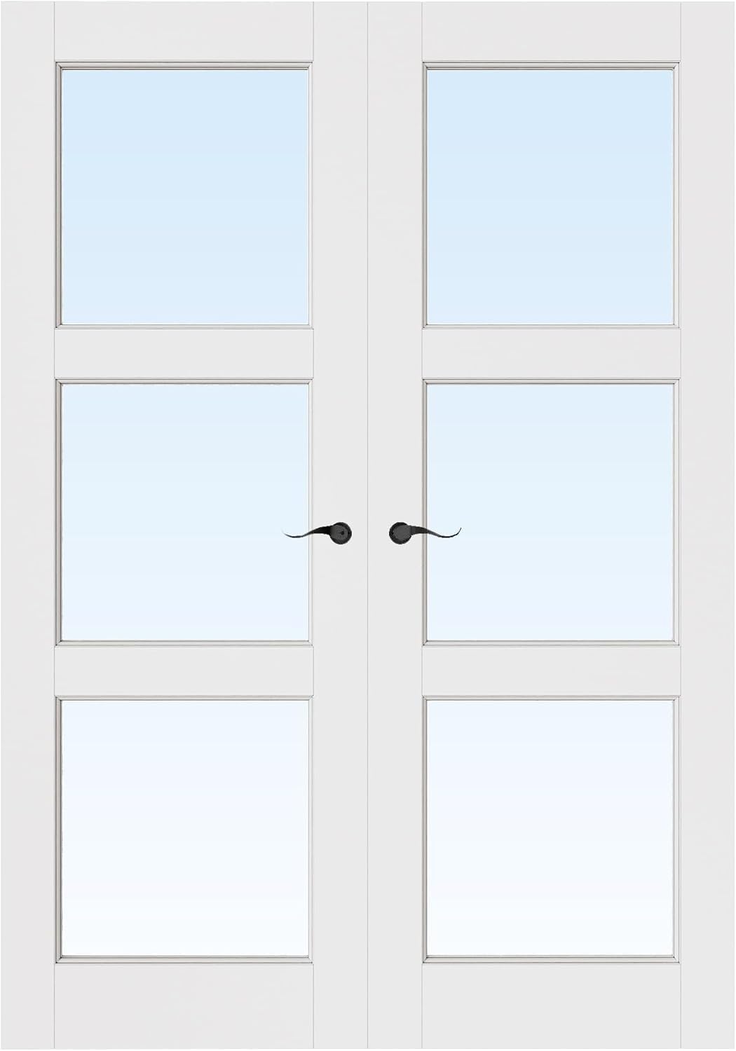 36' x 80' French Doors Interior (Double 18' x 80' 3-Lite Clear Glass Door with Black Hinge Prehung Jamb Kit), Pre-Finished & Paintable, Prebuilt Home Door Panels & Assembly Required Jamb