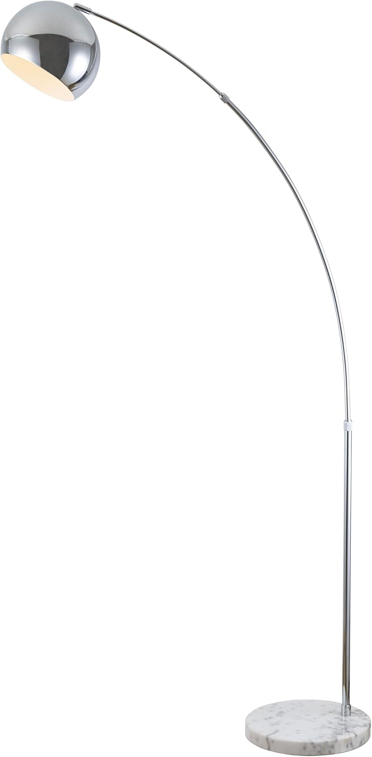 Major-Q Modern Standing Adjustable Floor Lamp with Metal Dome Shade & Marble Base for Living Room - Corner Light Arc Lamps for Bedrooms in Silver Finish