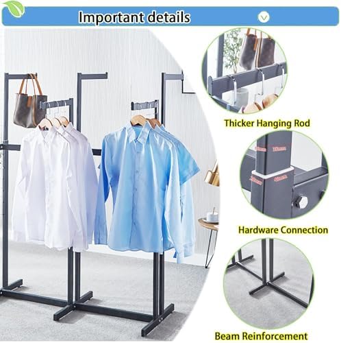 Heavy Duty Metal Garment Rack - Adjustable Way Retail Clothing Display with Shelves for Hanging Clothes (White)