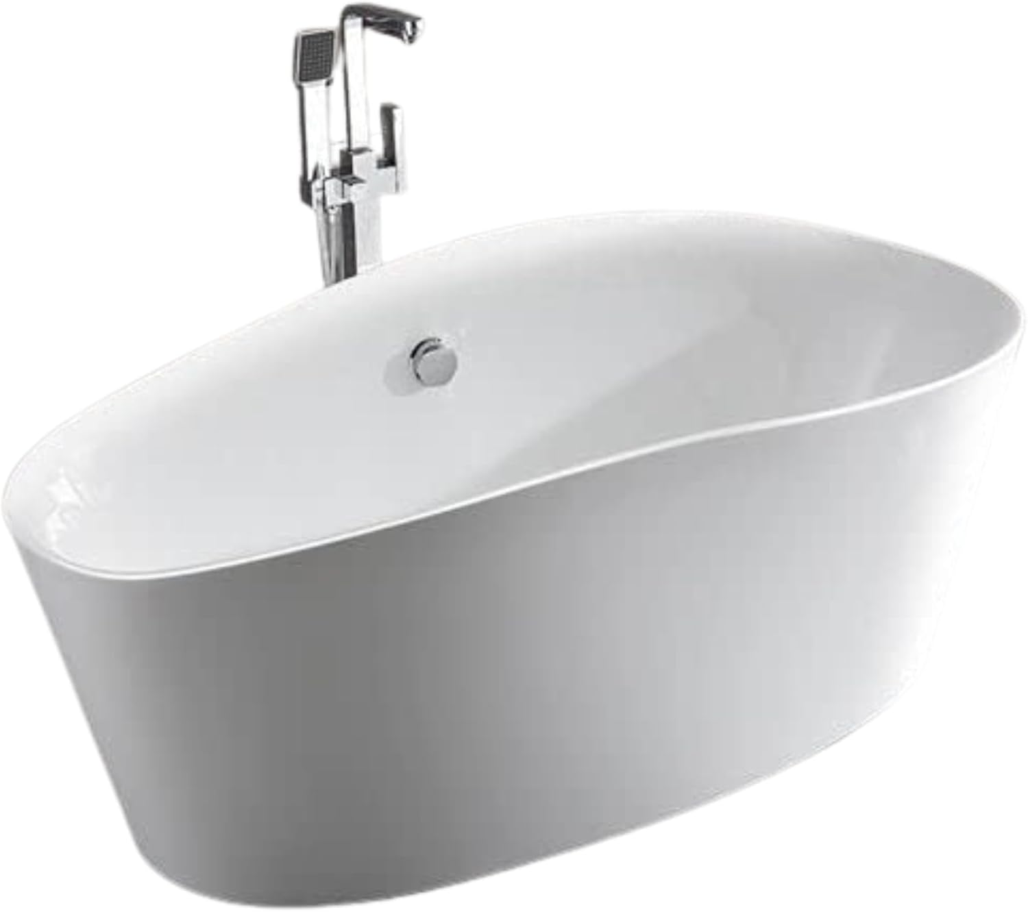 Grasse 67' Freestanding Acrylic Bathtub with Chrome Drain, Glossy White Seamless Soaking Tub, Fiberglass Reinforced with Leveling Legs, 56 Gal Capacity