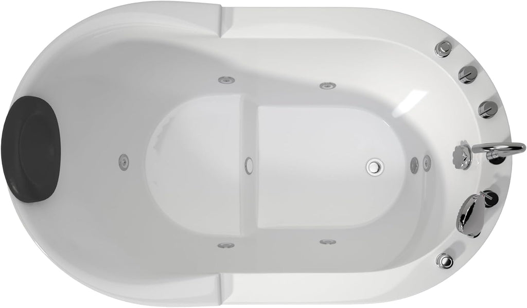 Premium 51' Modern Freestanding Whirlpool Bathtubs with Black Bathtub Pillow, Soaking Acrylic Tub With Faucet