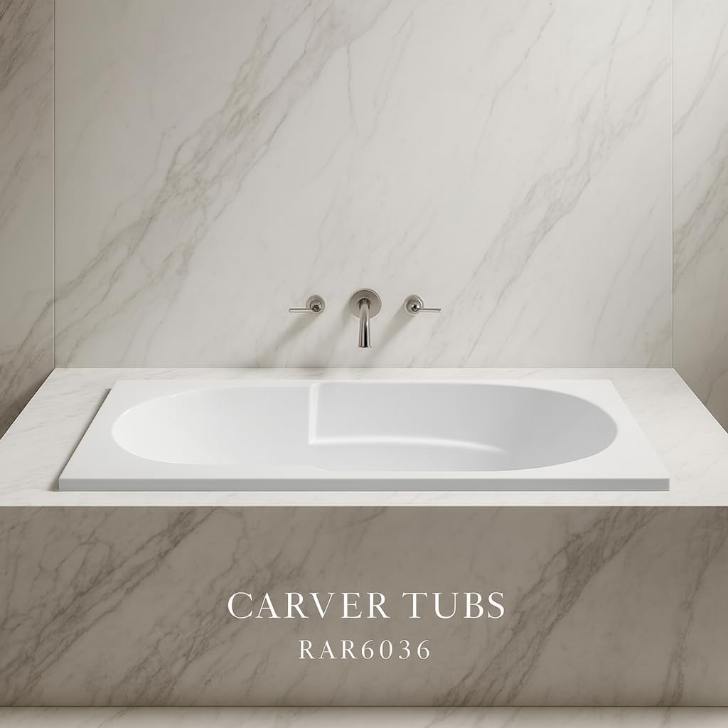 Carver Tubs - RAR7236 - Modern Fiberglass Whirlpool Water Massage Bathtub, With 12 Heater Air Jets - White Acrylic Rectangle Bath Tub - Left End Drain - Deep Relaxing Soak - 72'L x 36'W x 18'H