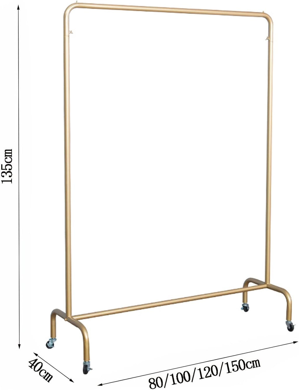 Clothing Rack Golden Clothing Rack with Wheels Heavy Duty Metal Garment Rack Retail Clothing Display Stand Bedroom Living Room Clothes Rail Art Coat Rack,One Color 80x40x135cm
