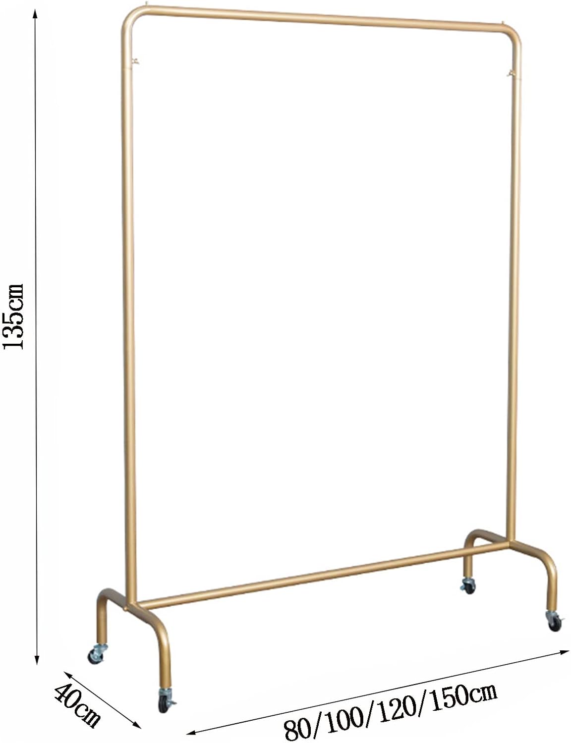Clothing Rack Golden Clothing Rack with Wheels Heavy Duty Metal Garment Rack Retail Clothing Display Stand Bedroom Living Room Clothes Rail Art Coat Rack,One Color 80x40x135cm