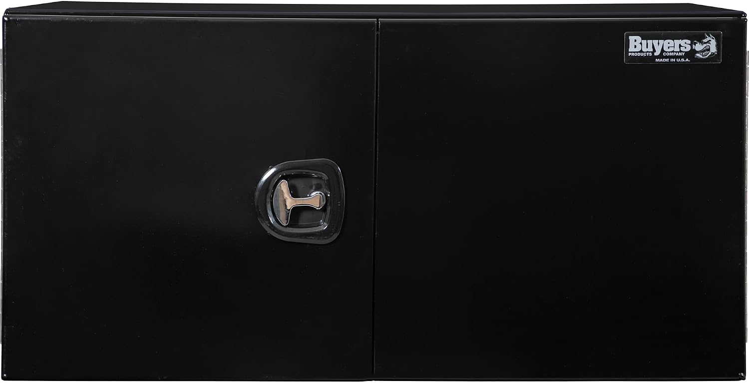 Buyers Products 1705840 Underbody Tool Box With Barn Door, 24x24x48 Inch, Black Powder-Coated, Made in USA, .100 inch Smooth Aluminum, 3-Point Locking, Truck Storage Toolbox For Work Vehicles