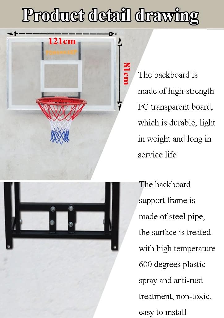Basketball Rim Wall Mounted Pc Basketball Hoop, Home School Playground Wall Basketball Hoop, Suitable for Adults and Teenagers (Size : 121X81CM)