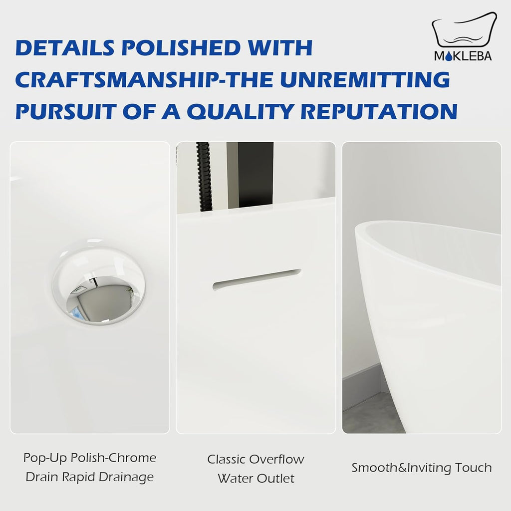 67' Lucite Acrylic Freestanding Bathtub, Double Slipper Shape Contemporary Soaking Tub with Toe-tap Chrome Drain, Slotted Overflow, cUPC Certified, Glossy White