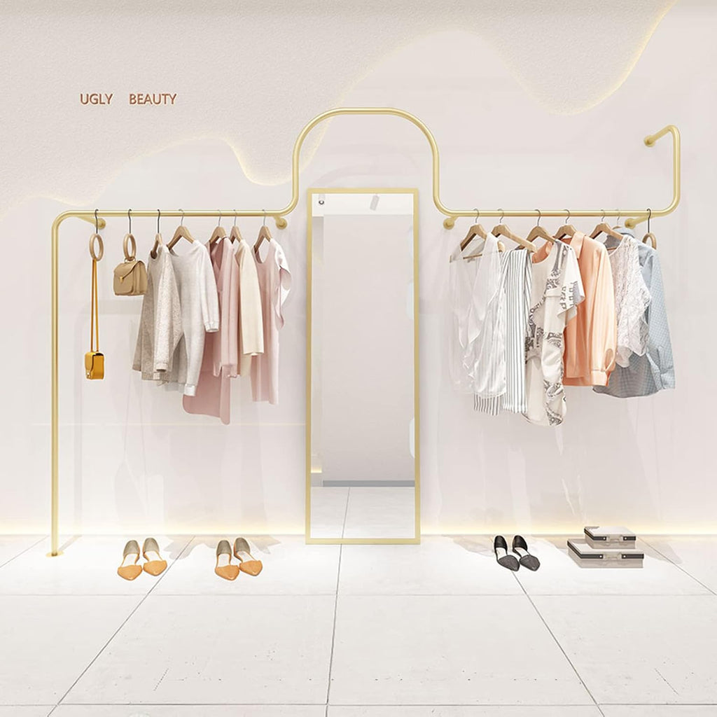 Display Rack for Women's Clothing Store,Wall Mounted Industrial Pipe Garment Rack,Metal Floor Shelf for Retail Display/Laundry/Boutique/Clothing Store (G-250cm/98.5in