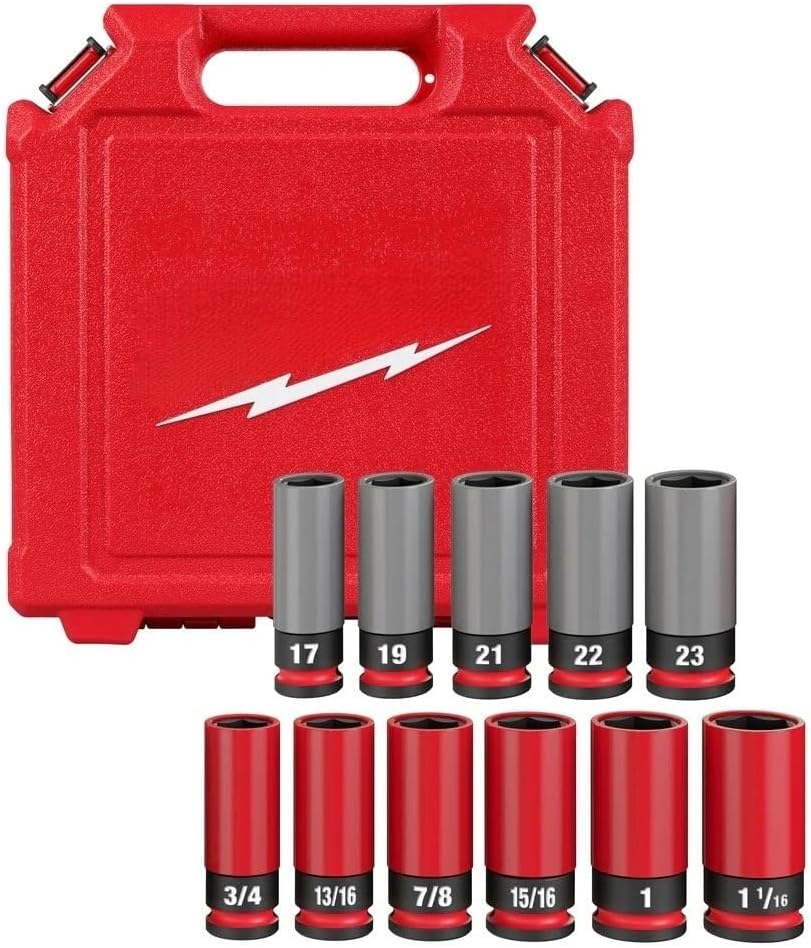 11 PC 49-66-7833 for Milwaukee 1/2' Dual hole design Metric Lug Nut Wheel Socket Set Length 11.6 in Width 11.0 in Height 3.0 in Red Gray