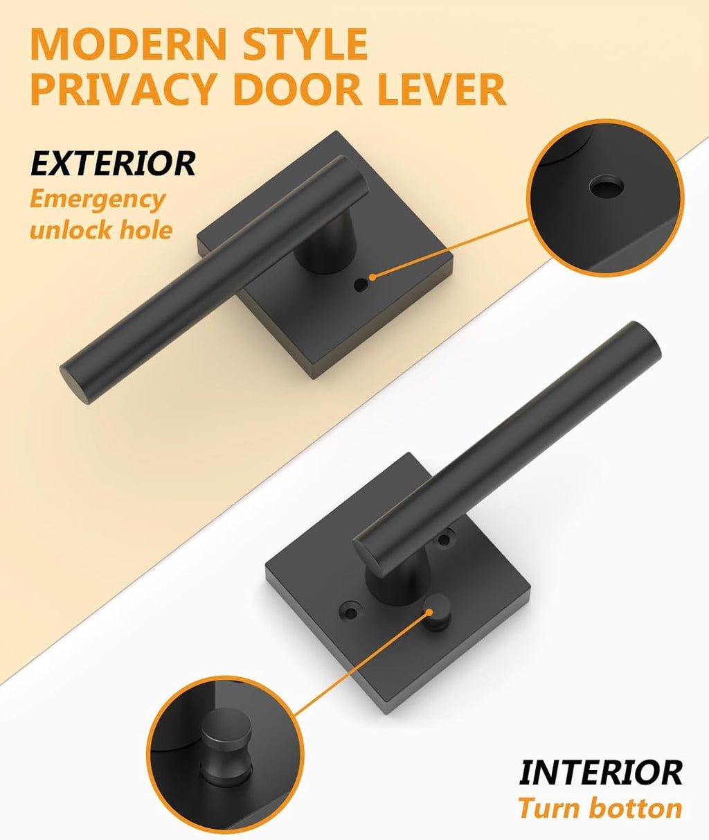 Asidrama 8 Pack Black Privacy Door Handles, Door Lever with Door Knobs Indoor for Bedroom or Bathroom, Heavy Duty Door Handles Interior with Locks for Left Right Sided Doors