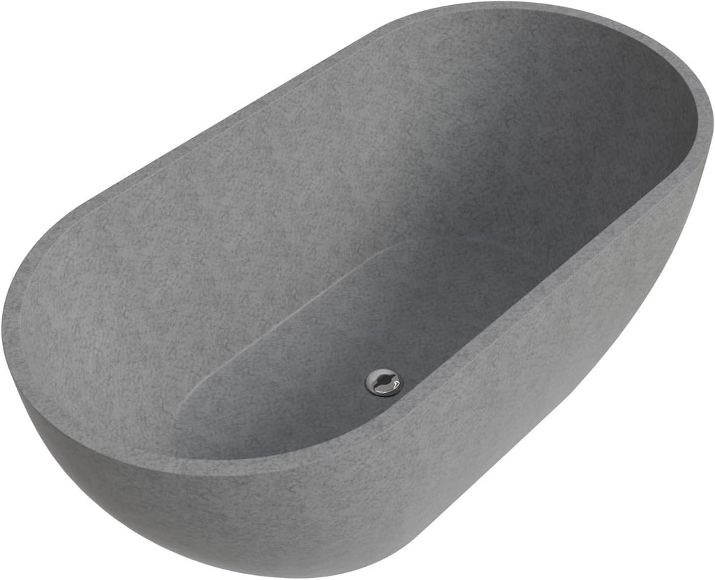 HomeStock 59' Solid Concrete Freestanding Bathtub - Modern Oval Soaking Tub - Gray