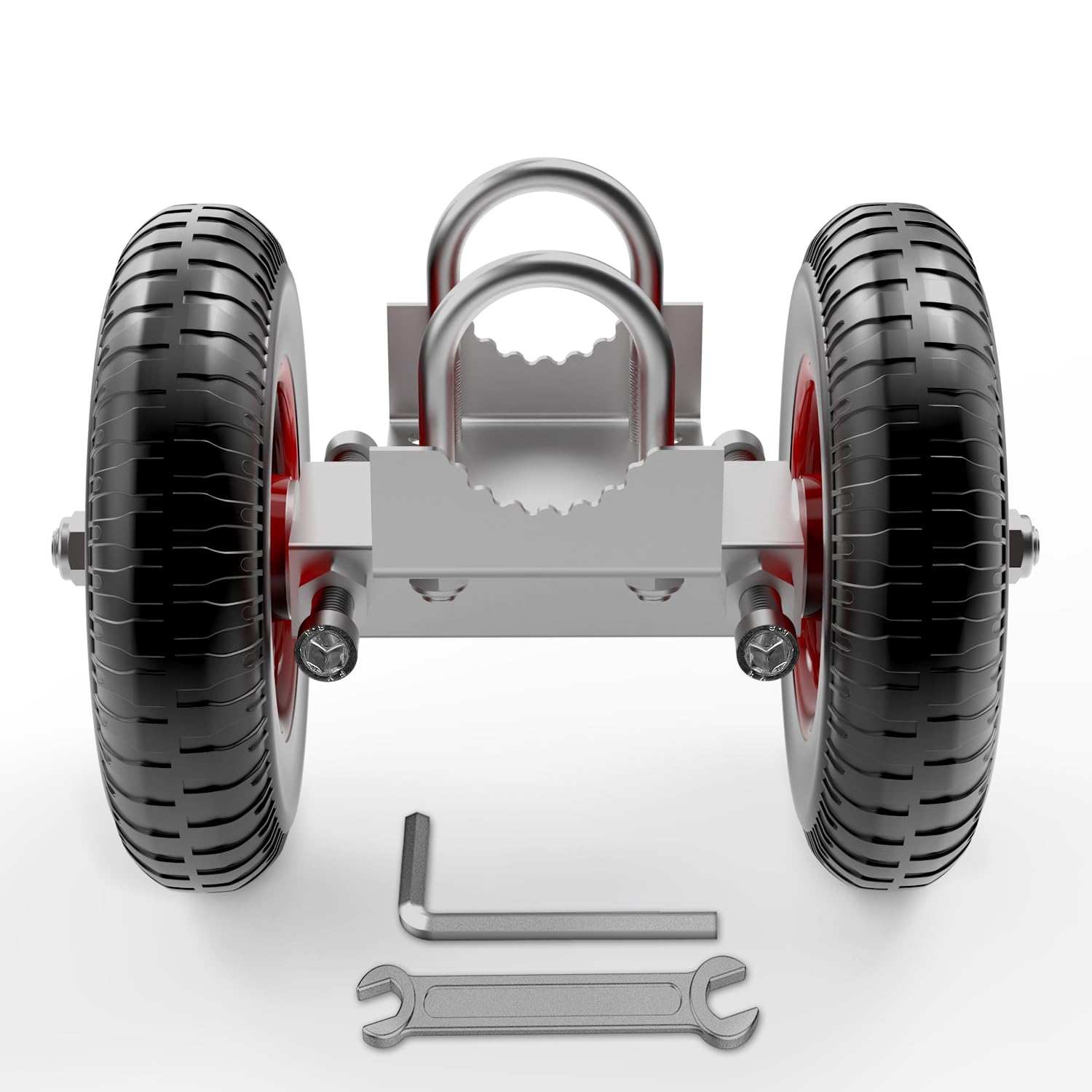 Blütezeit Rolling Gate 8'' Heavy-Duty Rubber Wheel Carrier 2pcs, Double-U Bolts Gate Rollers for Driveway Chain Link Fence Metal Tube Gates, Pack of 2