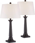 360 Lighting Dolbey Rustic Farmhouse Table Lamps 28' Tall Set of 2 Deep Bronze Tapered Column Off White Drum Shade Decor for Living Room Bedroom House Bedside Nightstand Home Office Entryway