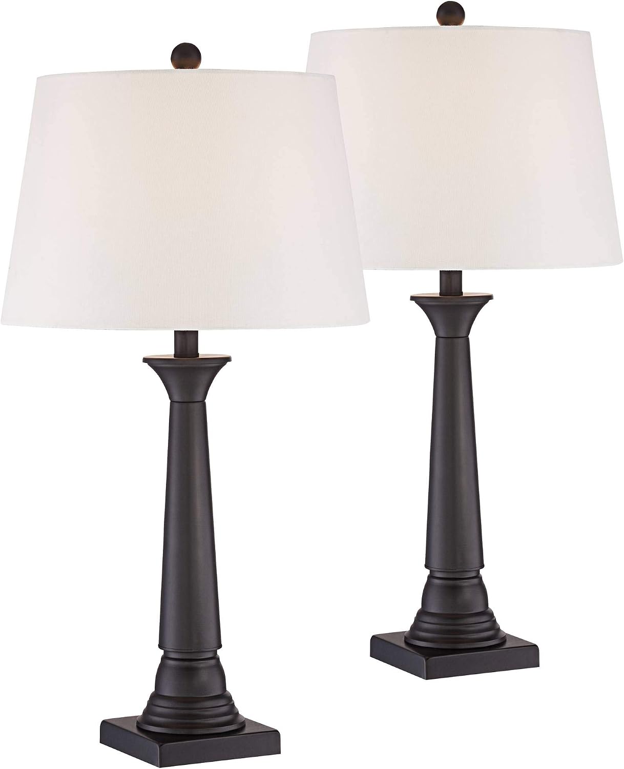 360 Lighting Dolbey Rustic Farmhouse Table Lamps 28' Tall Set of 2 Deep Bronze Tapered Column Off White Drum Shade Decor for Living Room Bedroom House Bedside Nightstand Home Office Entryway