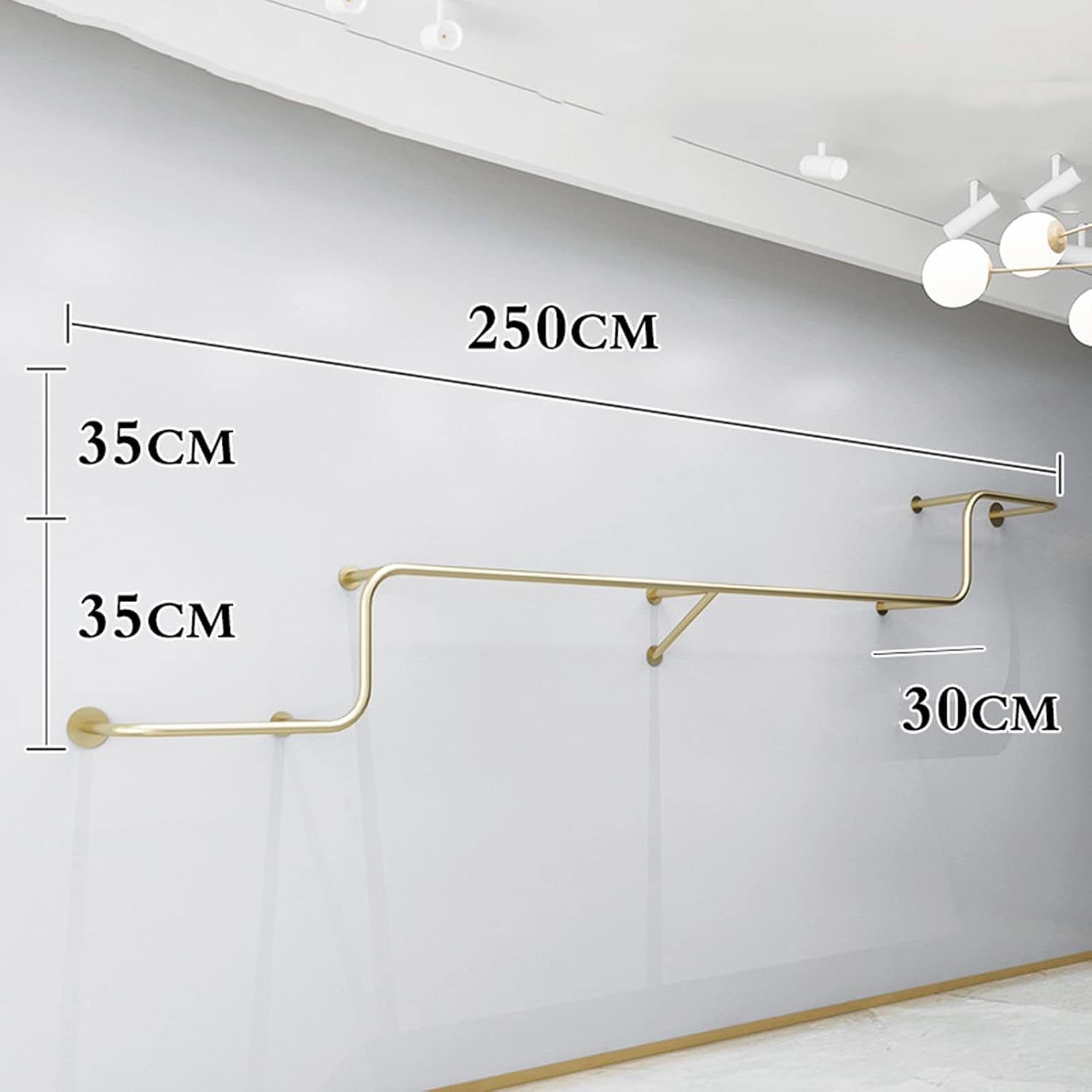 Gold Metal Garment Bracket Frame Wall Mounted Retail Clothing Rack - Heavy Duty Multi-Purpose Hanging Rod for Closet Storage, Modern Simple Display Rack for Commercial Clothes Racks