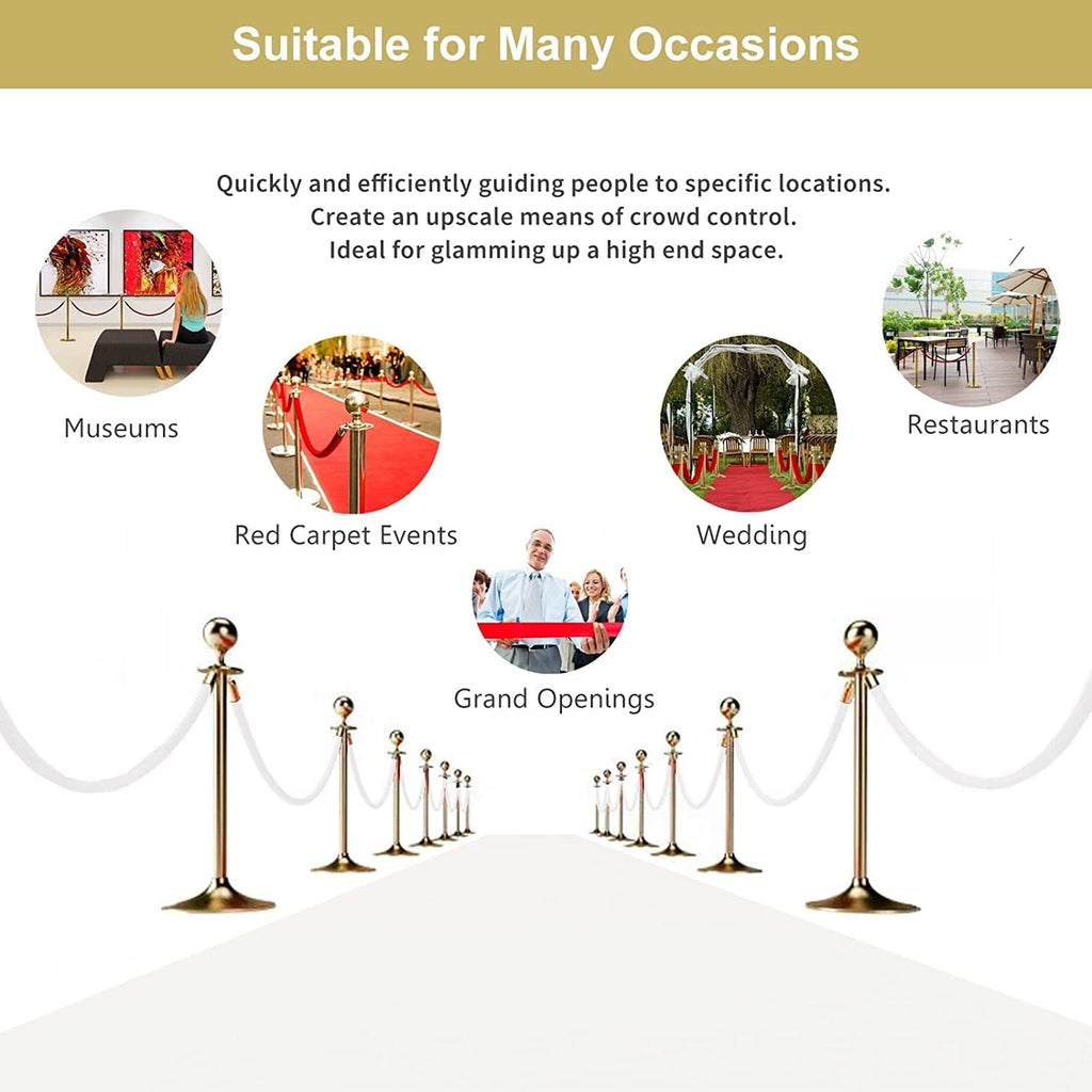 Premium Velvet Rope with Polished Gold Hooks, 2 PCS Queue Barrier for Weddings & Hotels, Elegant White Color, 2m/6.6ft Length, Perfect for Events & Crowd Control