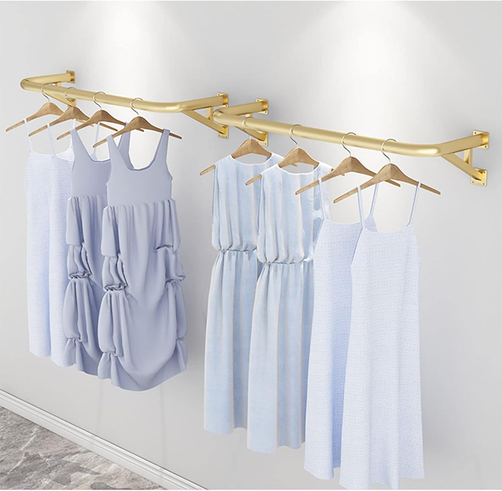 Industrial Gold Pipe Clothing Rack,Boutique Retail Store Wall Ceiling Mounted Clothes Garment Rack,Closet Storage Clothes Hanging Bar,Clothing Display Rack (180cm