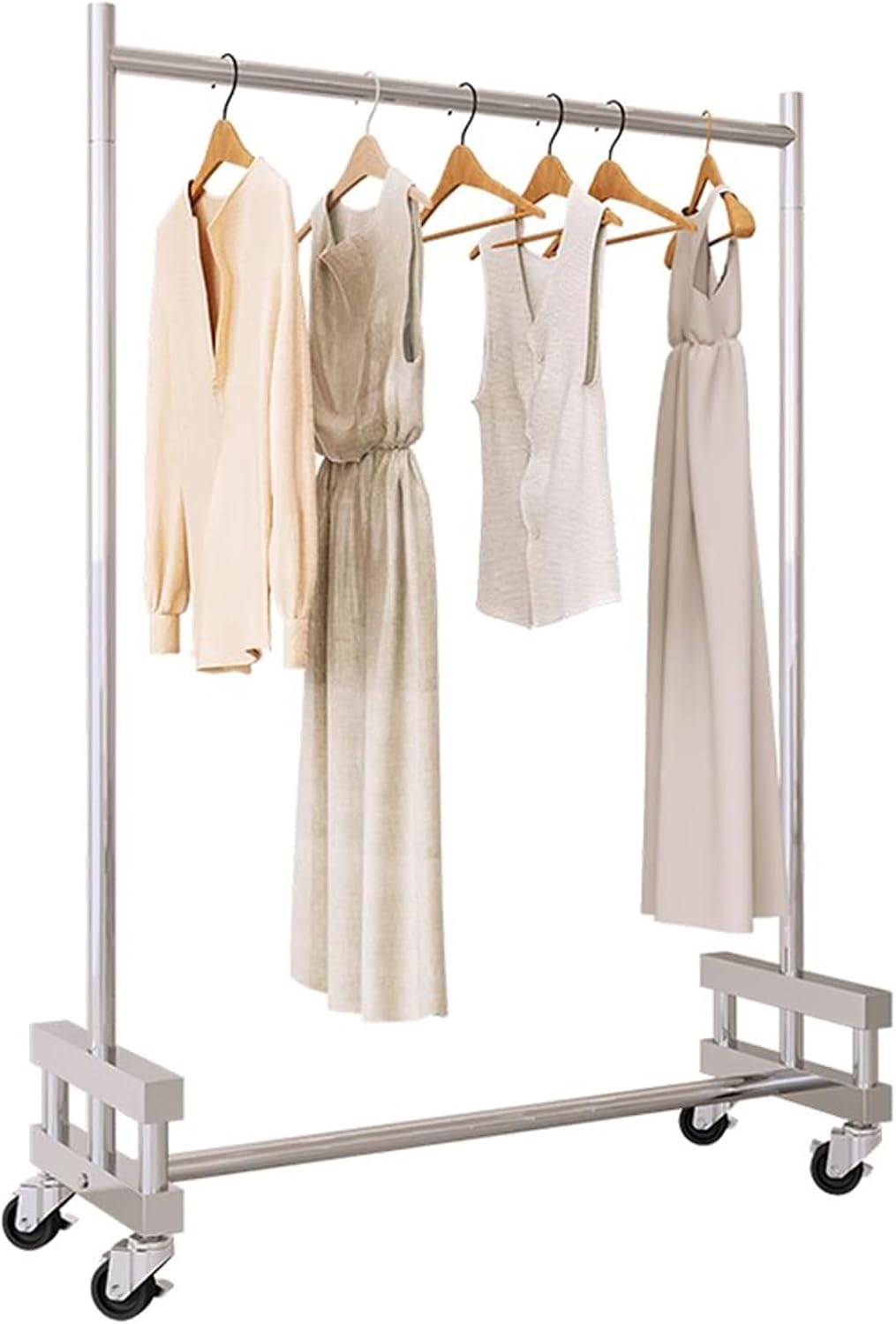 Garment Rack Heavy-Duty Clothes Rack With Wheels, Silver Stainless Steel Clothing Rack For Hanging Clothes, Commercial Clothes Rail For Retail Display, Single Rod Coat Rack For Bedr(Size:80X40X160CM)