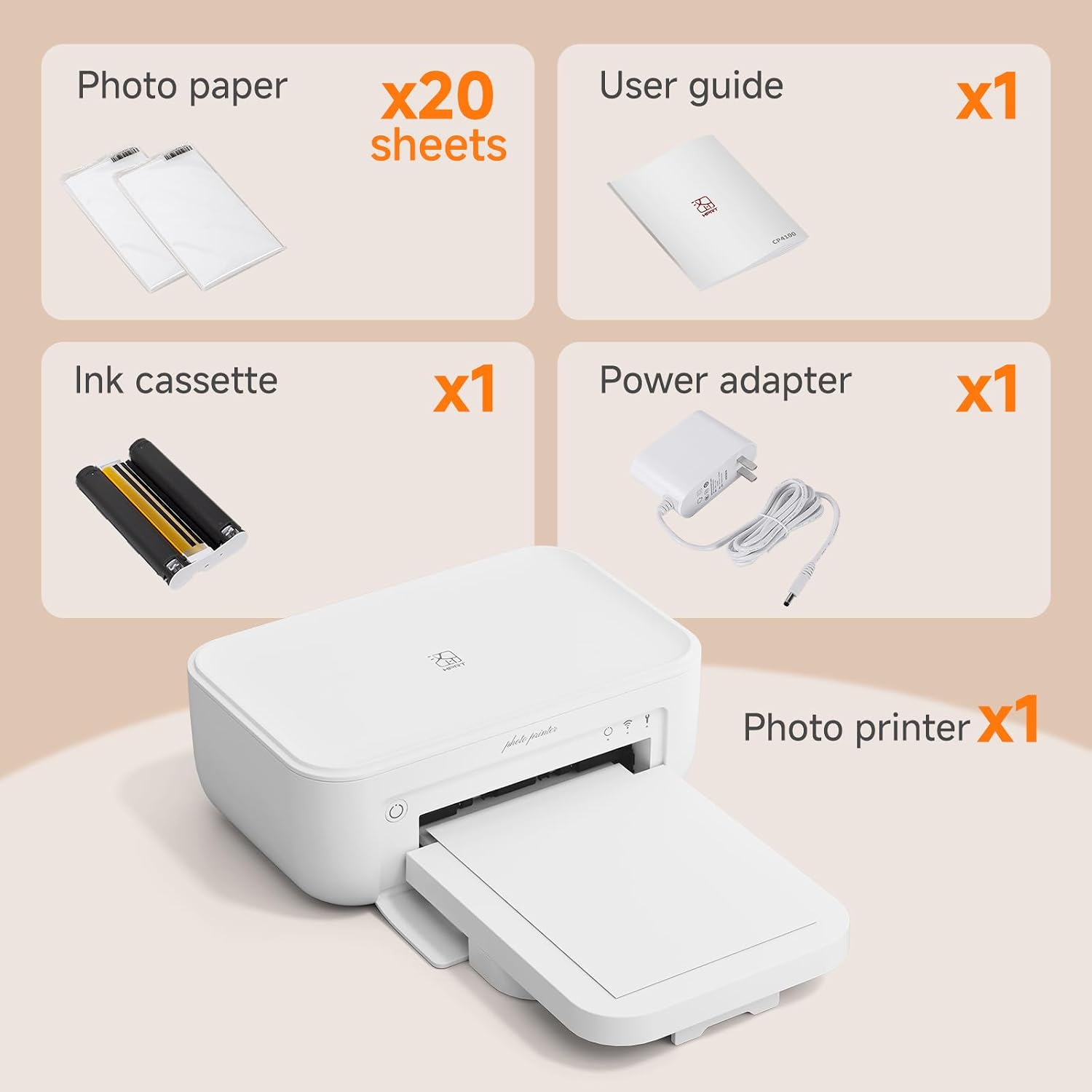 HPRT Photo Printer 4×6'+20 Sheets Photo Paper & 1 Ribbon,White, Wi-Fi Full-Color Instant Phone Photo Printer for iPhone, Android, Smartphone,Dye-Sublimation Impresora De Fotos for Home Use