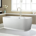 Vanity Art Freestanding White Acrylic Bathtub Modern Stand Alone Soaking Tub with Polished Chrome UPC Certified Round Overflow and Pop-up Drain (67' x 31') VA6835L
